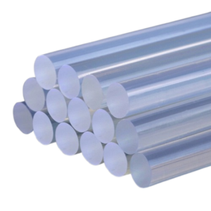 Polycarbonate round bar with high impact resistance and smooth finish, ideal for engineering and structural applications.