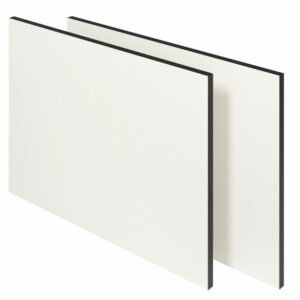 HPL exterior board in white with weather-resistant finish, ideal for cladding and exterior applications.